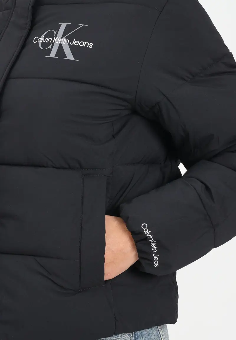 Piumino nero da donna con logo miniatura 3