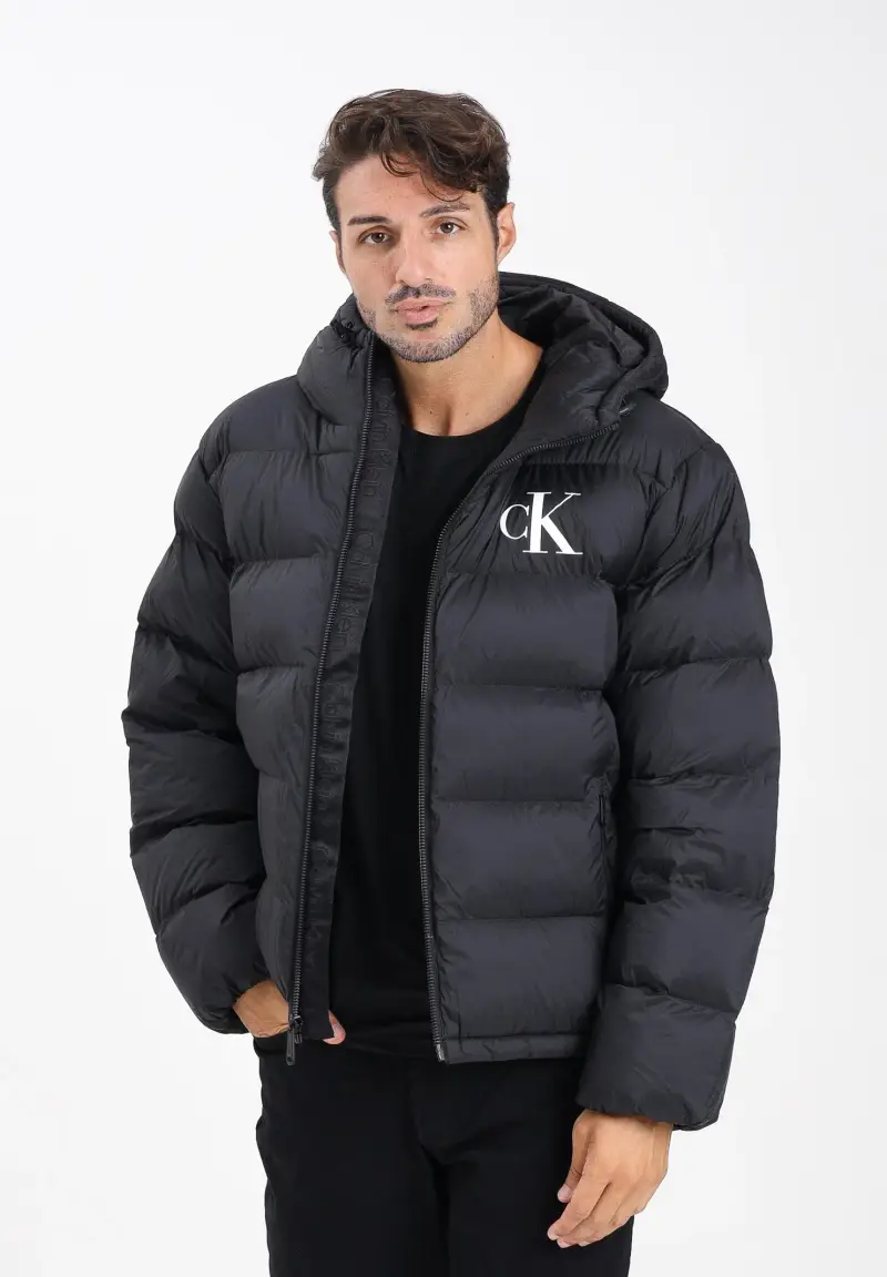 Piumino nero da uomo con logo miniatura 2