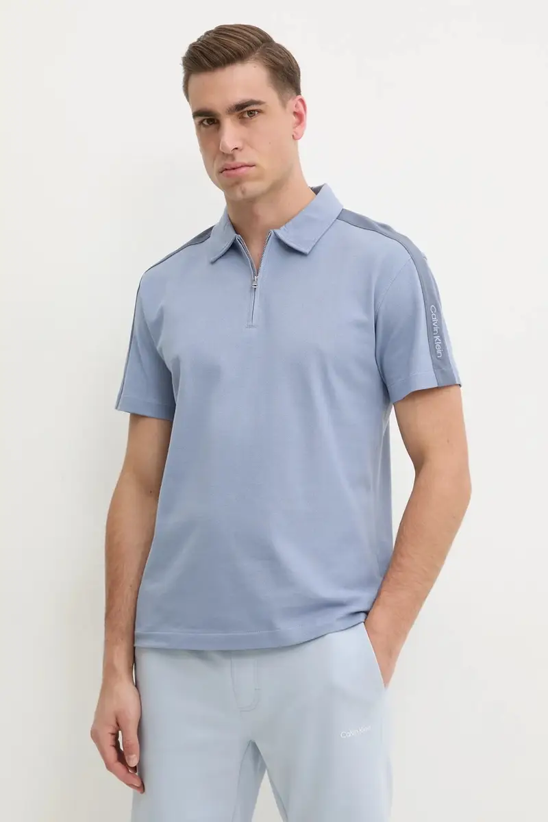 polo in cotone colore blu J30J327240 miniatura 4