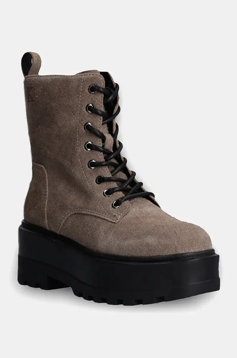 stivali da motociclista in camoscio FLATFORM ZIP LACEUP MG S donna colore marrone YW0YW01554