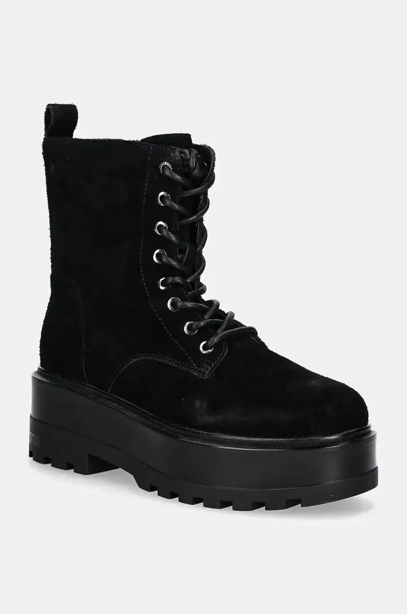 stivali da motociclista in camoscio FLATFORM ZIP LACEUP MG S donna colore nero YW0YW01554