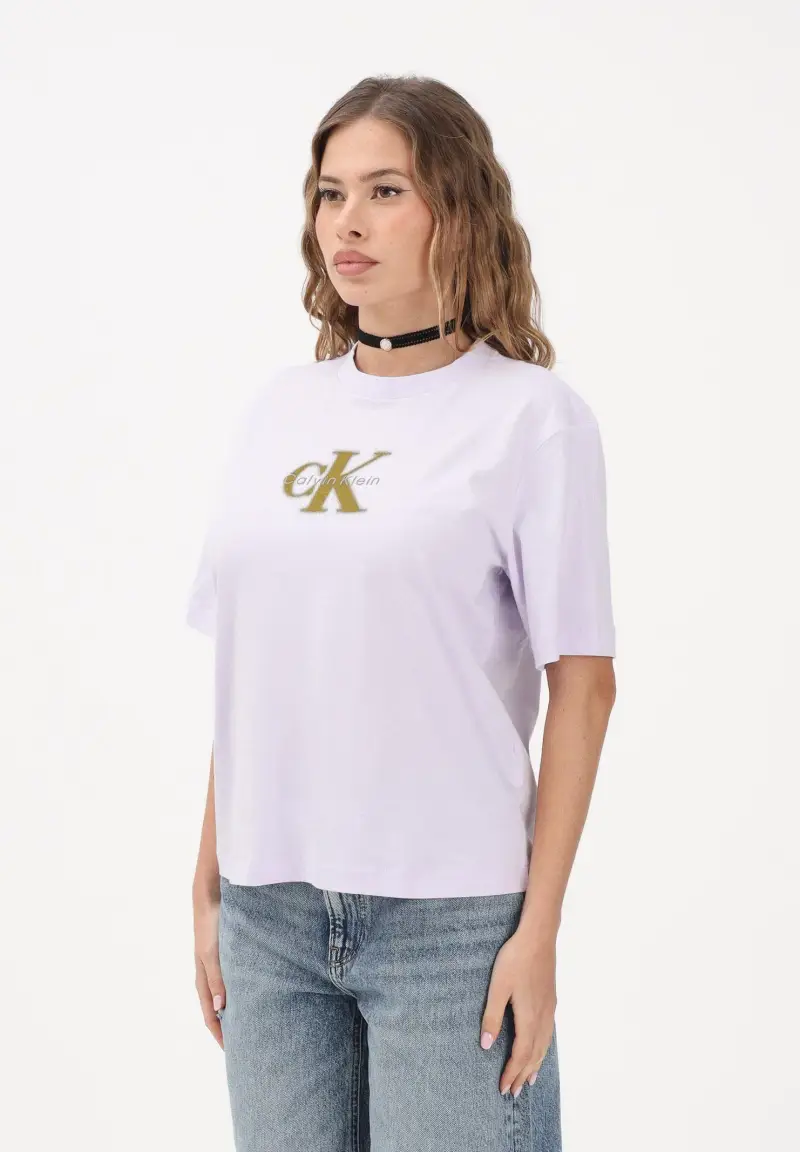 T-shirt a manica corta lilla da donna con logo