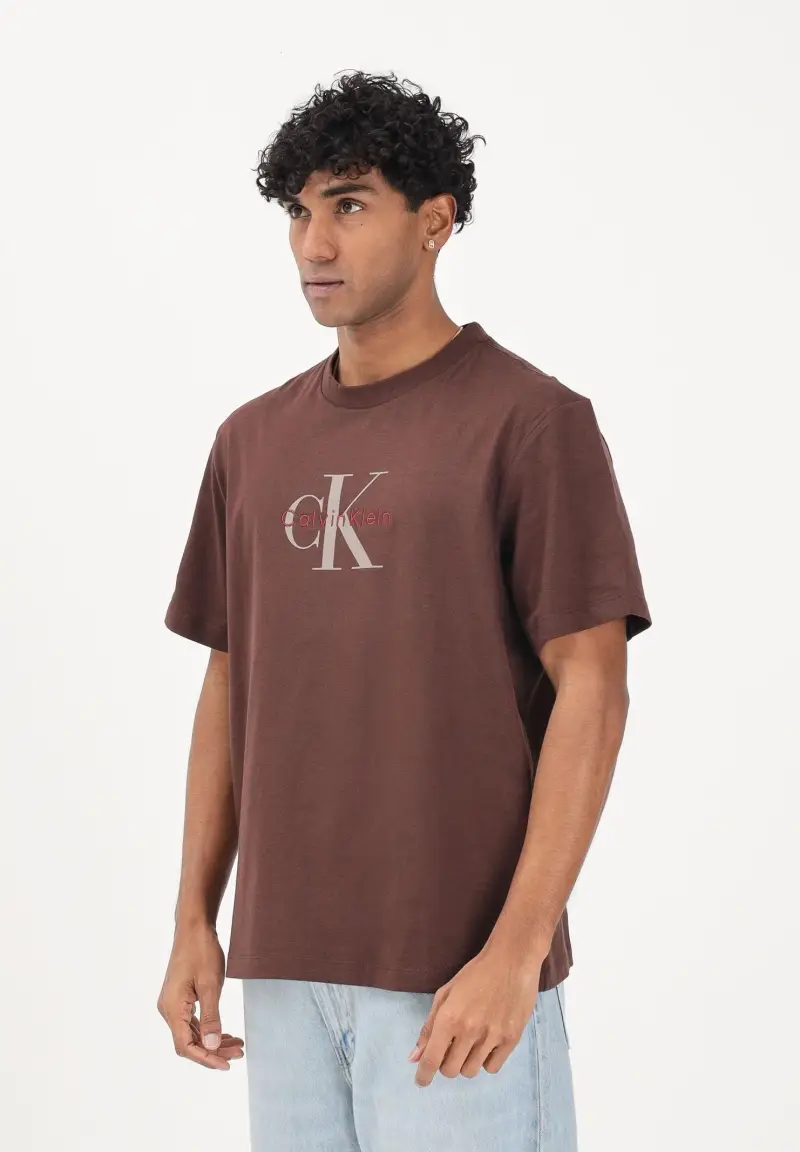 T-shirt a manica corta marrone cioccolato da uomo con stampa logo