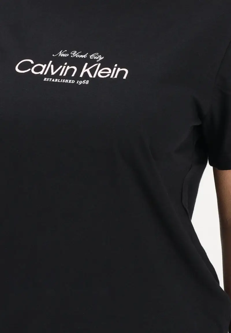 T-shirt a manica corta nera da donna con ricamo logo miniatura 3