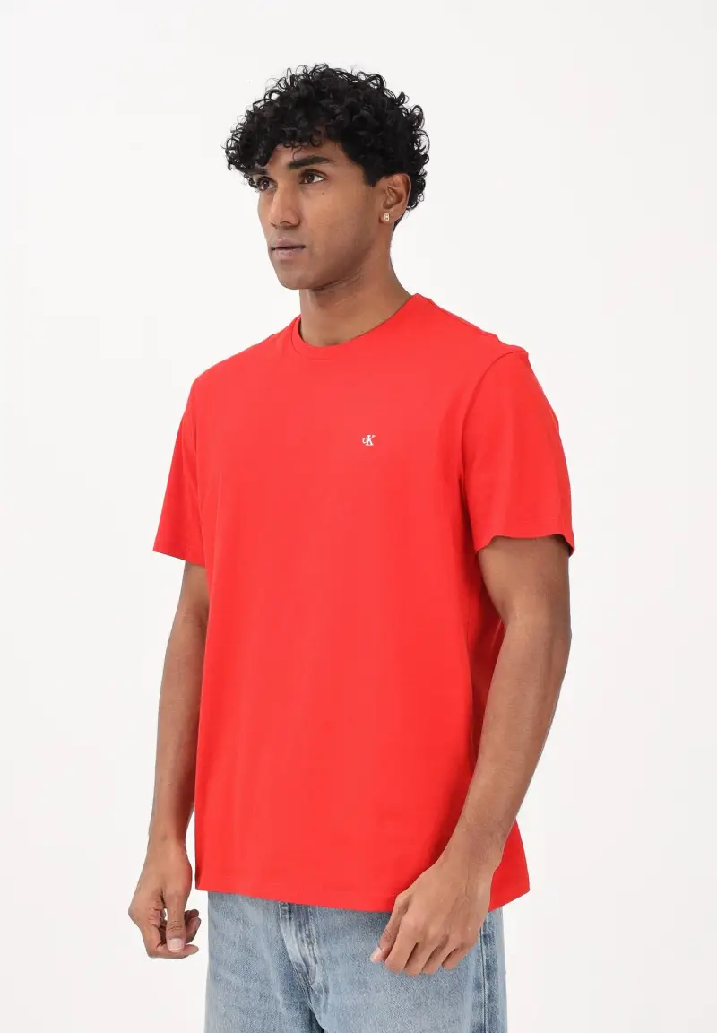 T-shirt a manica corta rossa da uomo con ricamo CK