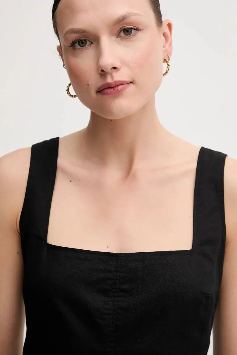 vestito con aggiunta di lino Nero miniatura 4