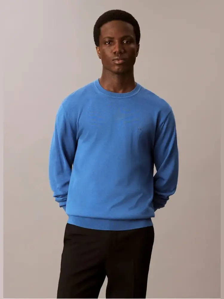 maglia azzurra uomo in cotone mini logo sul petto miniatura 2