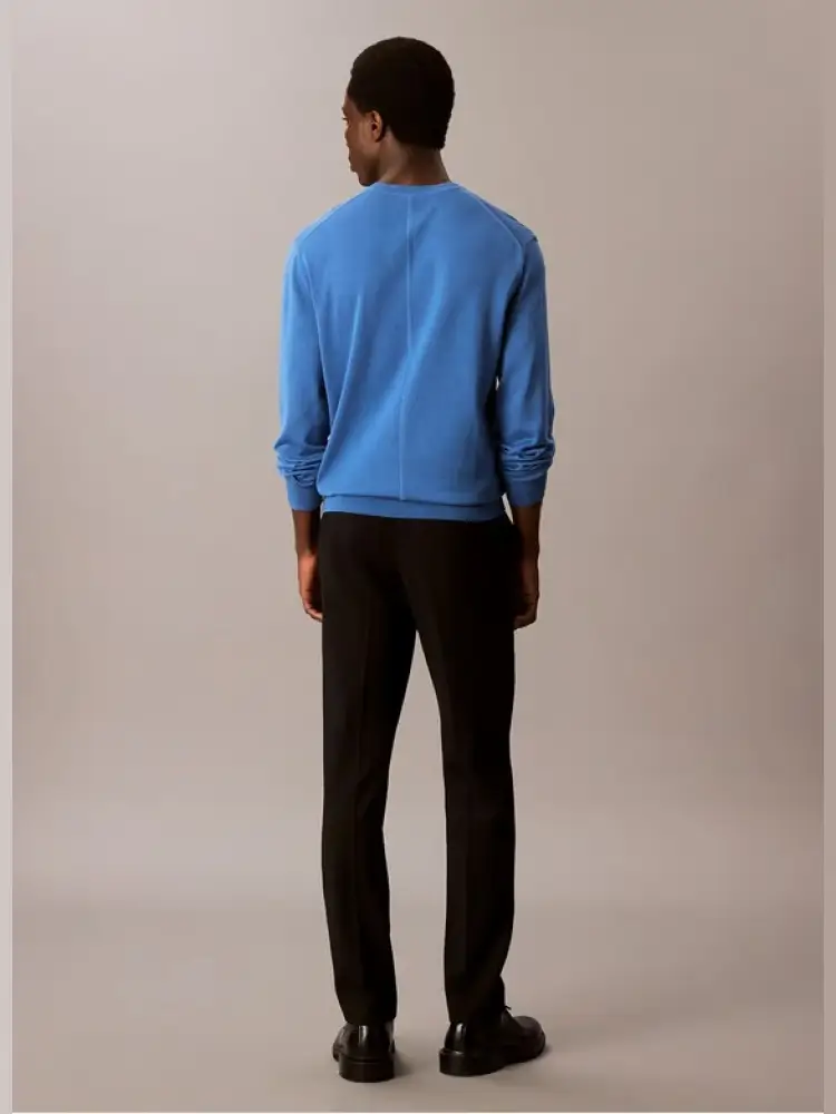 maglia azzurra uomo in cotone mini logo sul petto miniatura 3