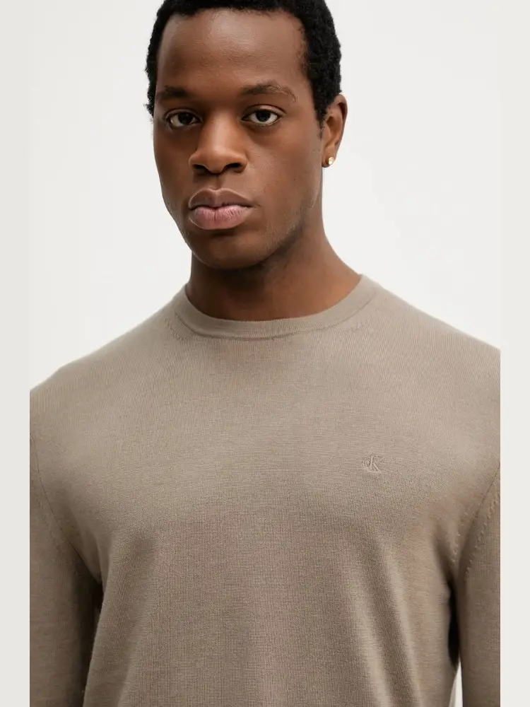 maglia beige uomo in lana mini logo sul petto miniatura 3