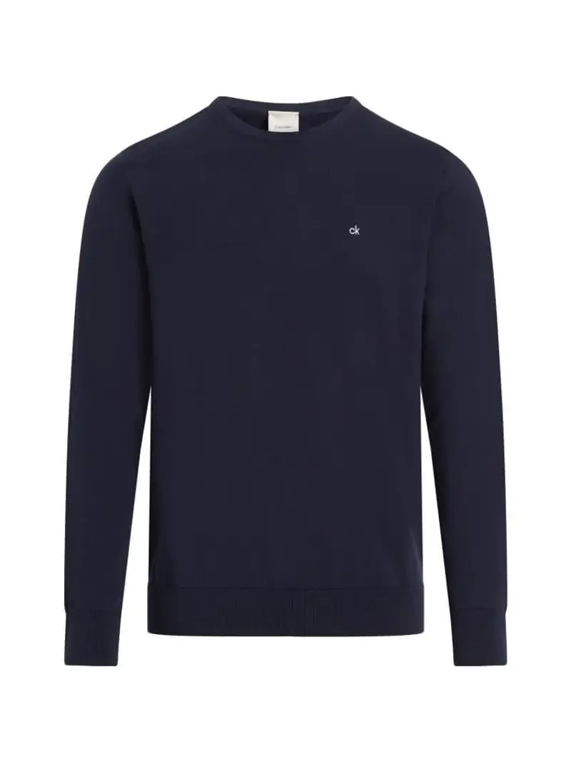 Calvin Klein maglia blu navy uomo in cotone manica lunga micro logo sul petto