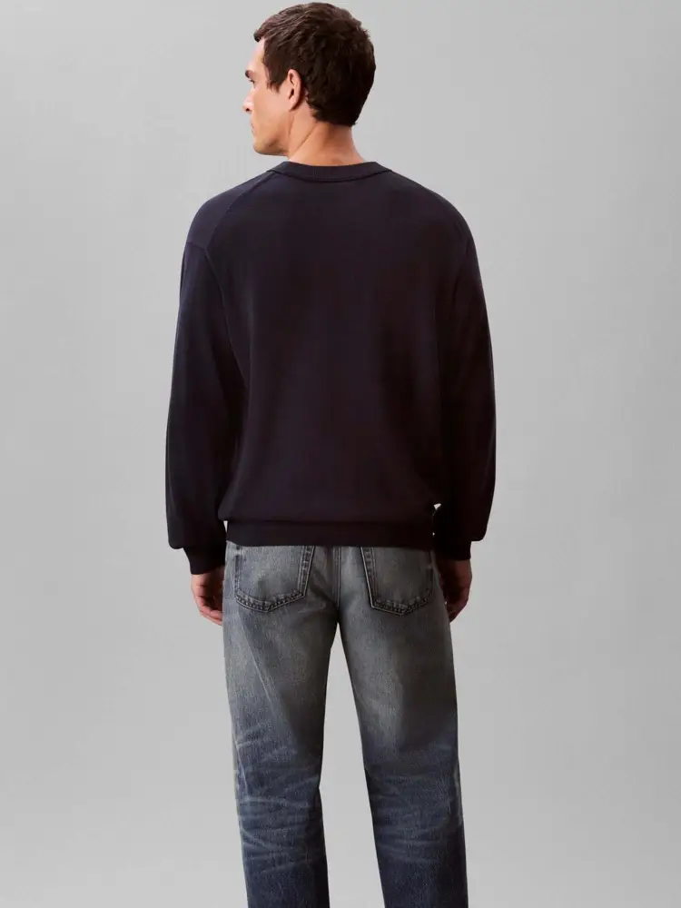 maglia blu navy uomo in cotone micro logo sul petto miniatura 3