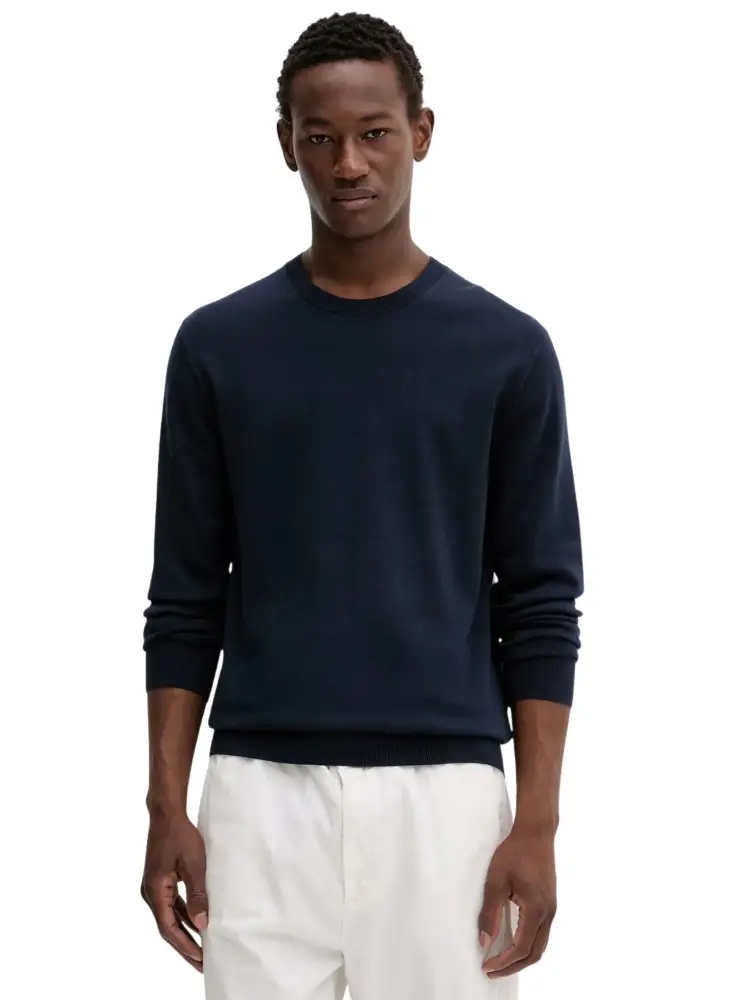 maglia blu navy uomo in cotone mini logo ricamato sul petto miniatura 2