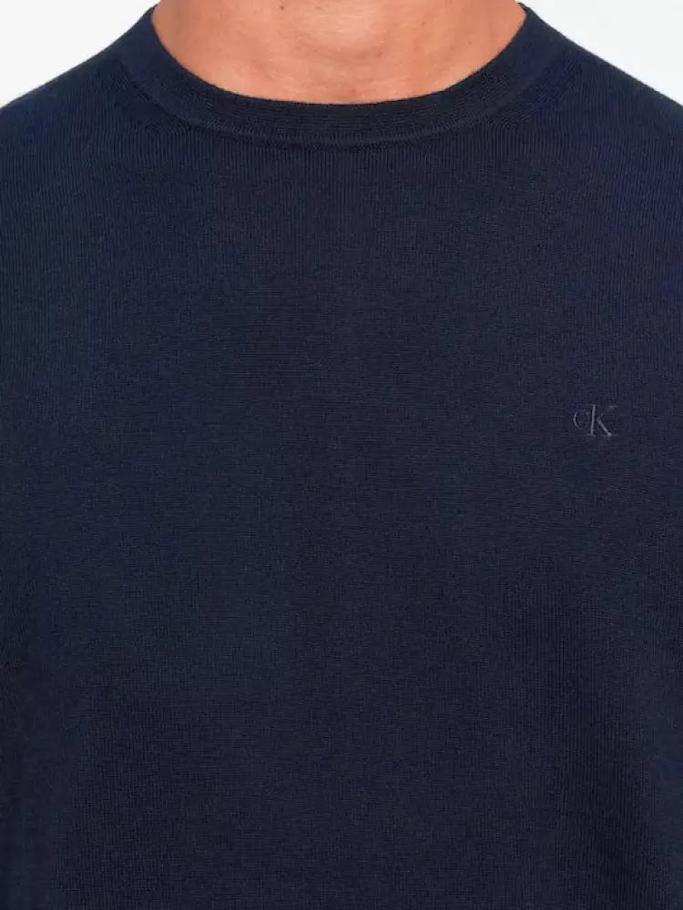 maglia blu navy uomo in lana merino mini logo ricamato sul petto miniatura 2