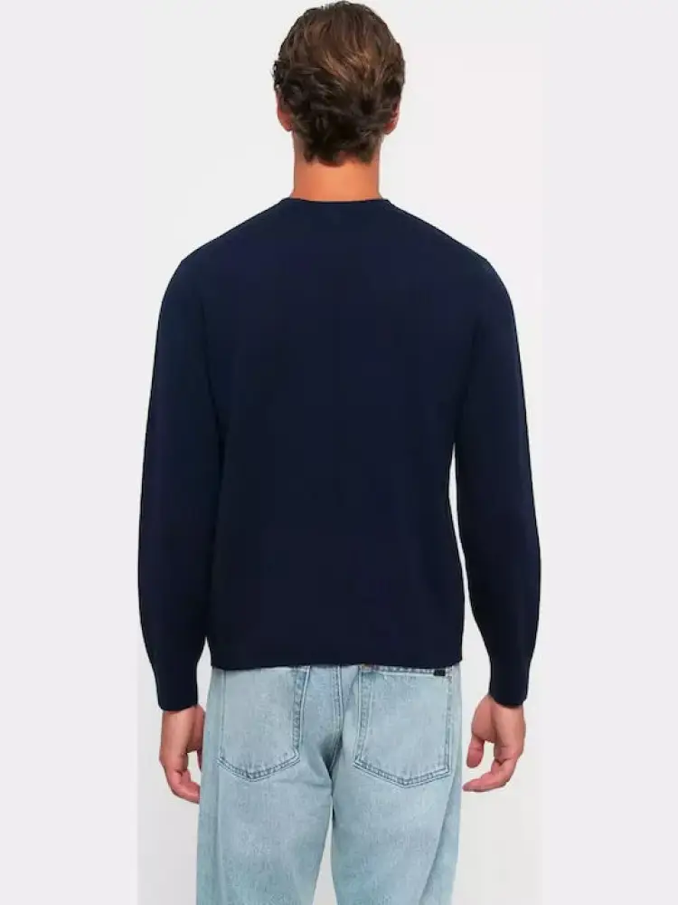 maglia blu navy uomo in lana merino mini logo ricamato sul petto miniatura 3