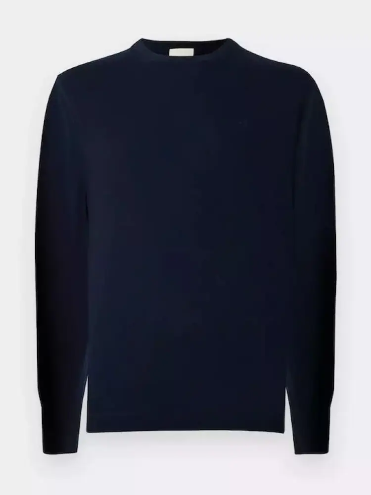 maglia blu navy uomo in lana merino mini logo ricamato sul petto