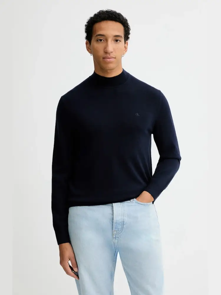 maglia blu navy uomo in lana mini logo sul petto