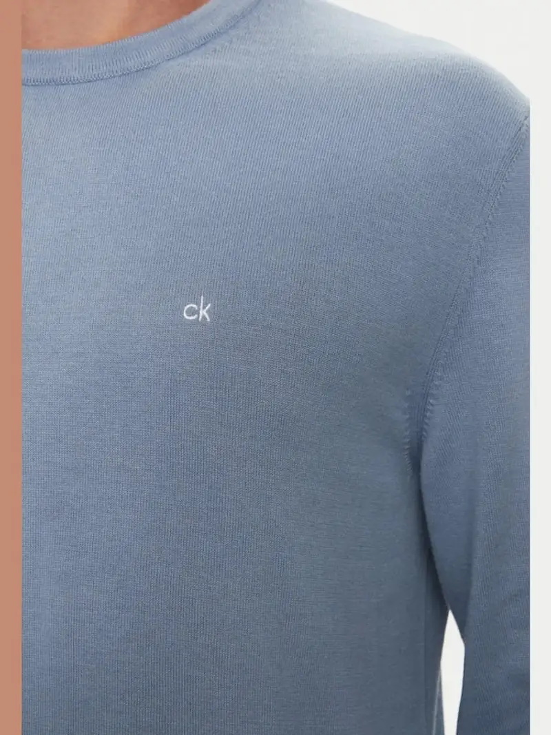 Calvin Klein maglia celeste uomo in cotone girocollo mini logo sul petto miniatura 3