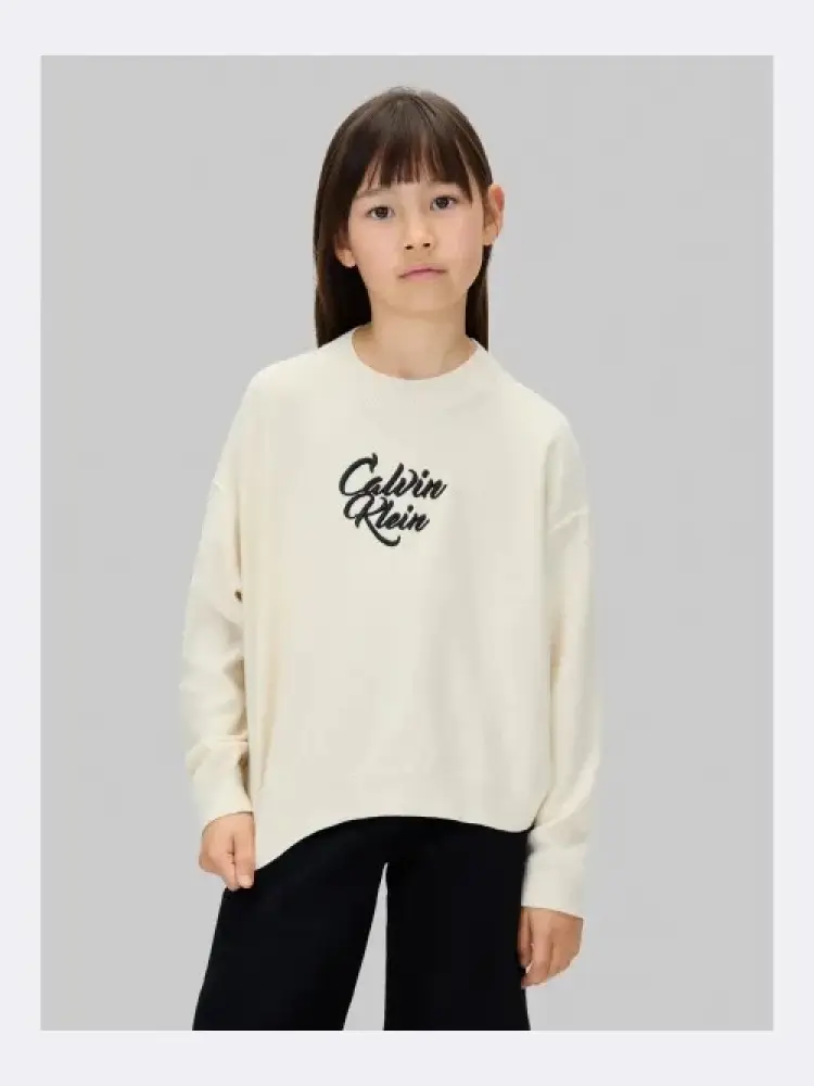 maglia crema bambina in cotone logo lettering sul davanti