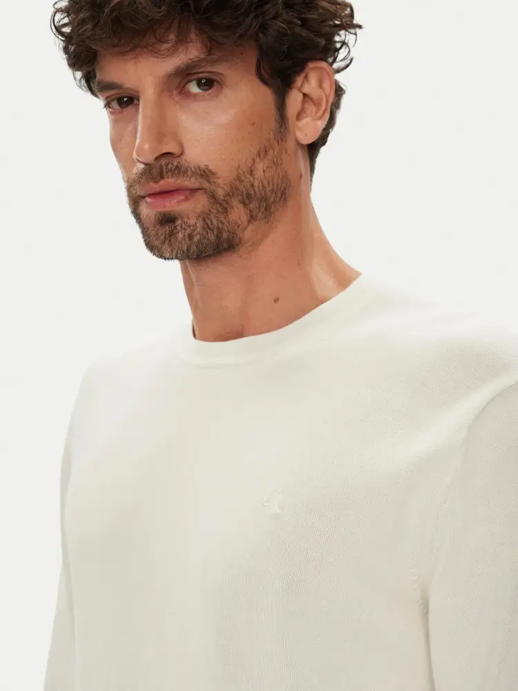 maglia crema uomo in cotone mini logo sul petto miniatura 3