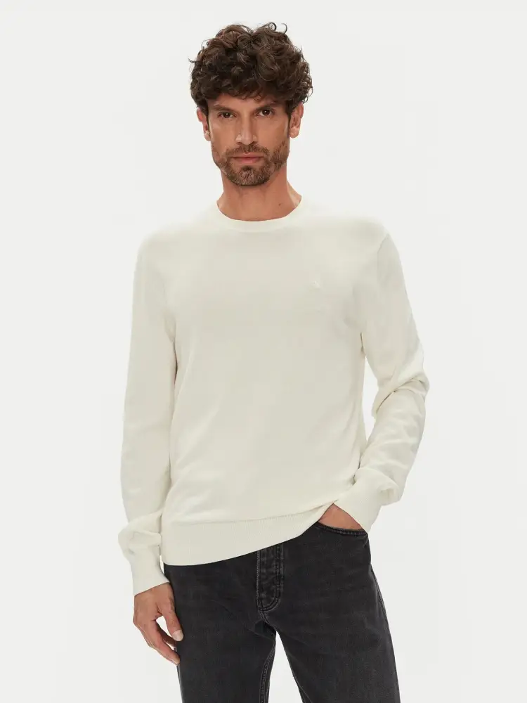 maglia crema uomo in cotone mini logo sul petto