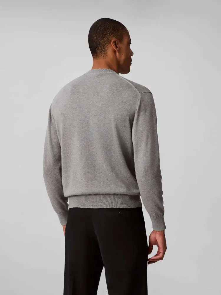 maglia grigia uomo in cotone micro logo sul petto miniatura 3