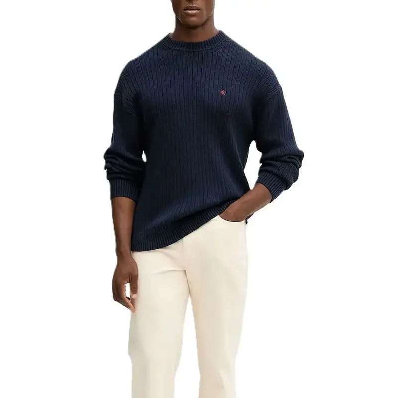 Maglia Maniche Lunghe Girocollo Logo Piccolo Blu Uomo S