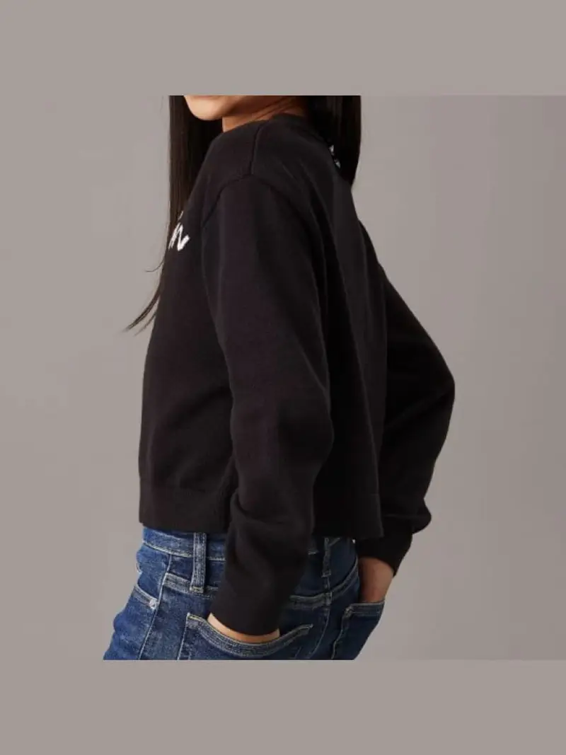 Calvin Klein maglia nera bambina in cotone logo lettering sul davanti miniatura 2