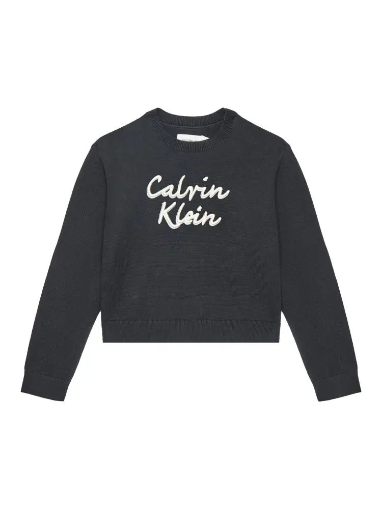 maglia nera bambina in cotone logo lettering sul davanti