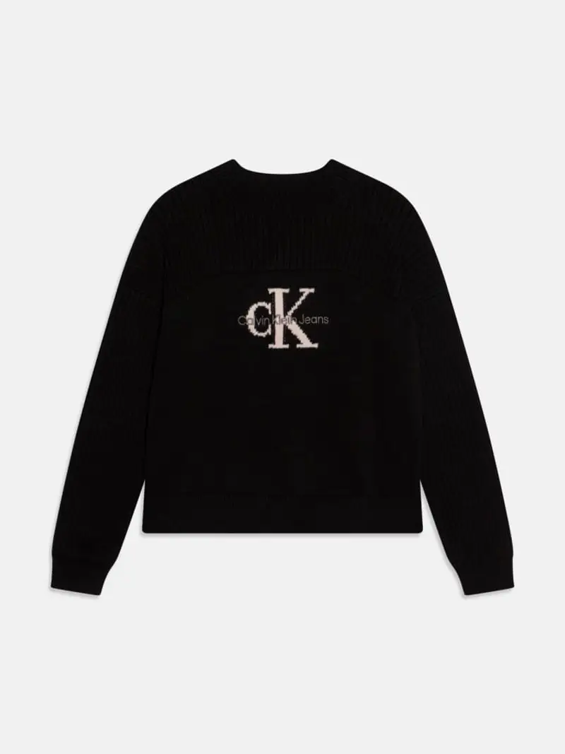 Calvin Klein maglia nera bambina in cotone mini logo sul davanti