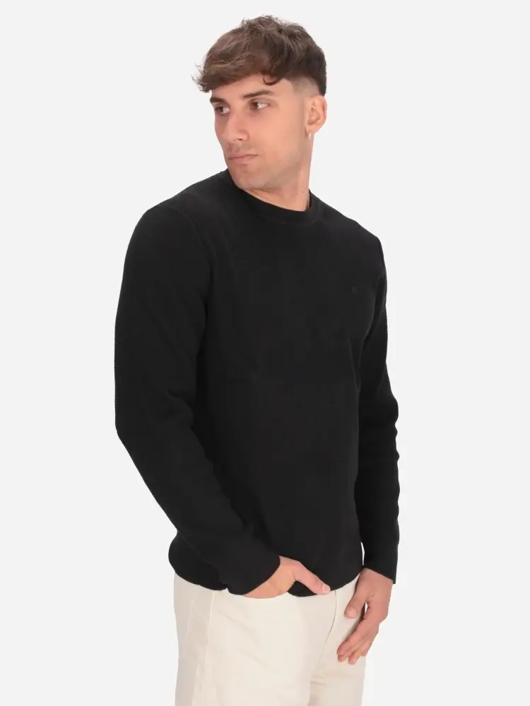 maglia nera uomo in cotone girocollo mini logo sul petto miniatura 2
