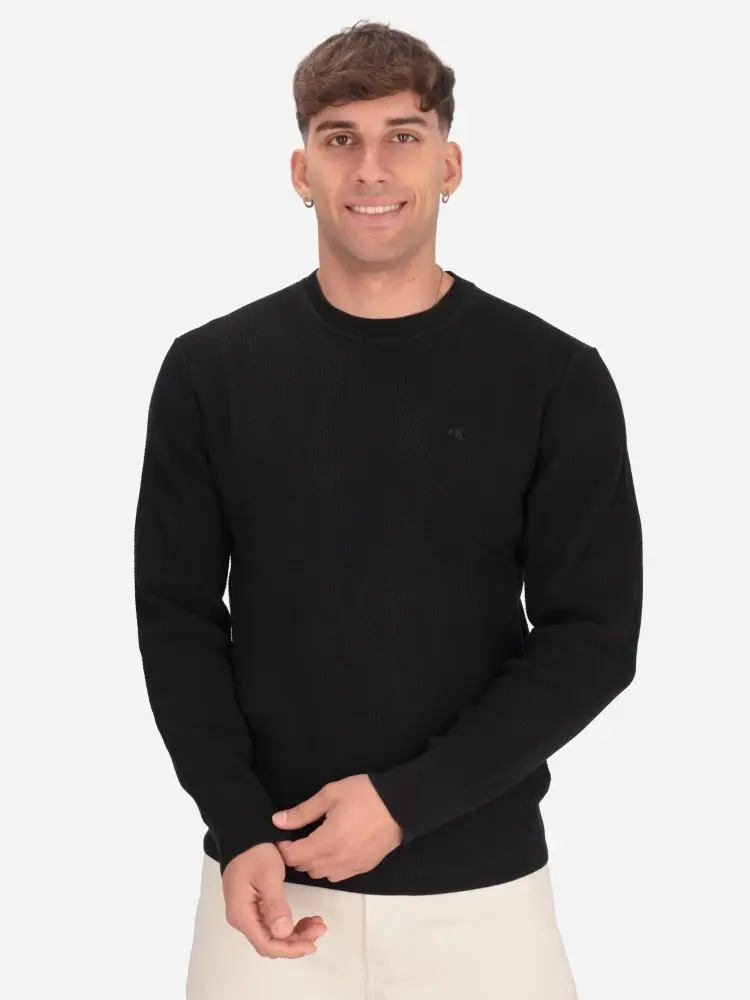 maglia nera uomo in cotone girocollo mini logo sul petto