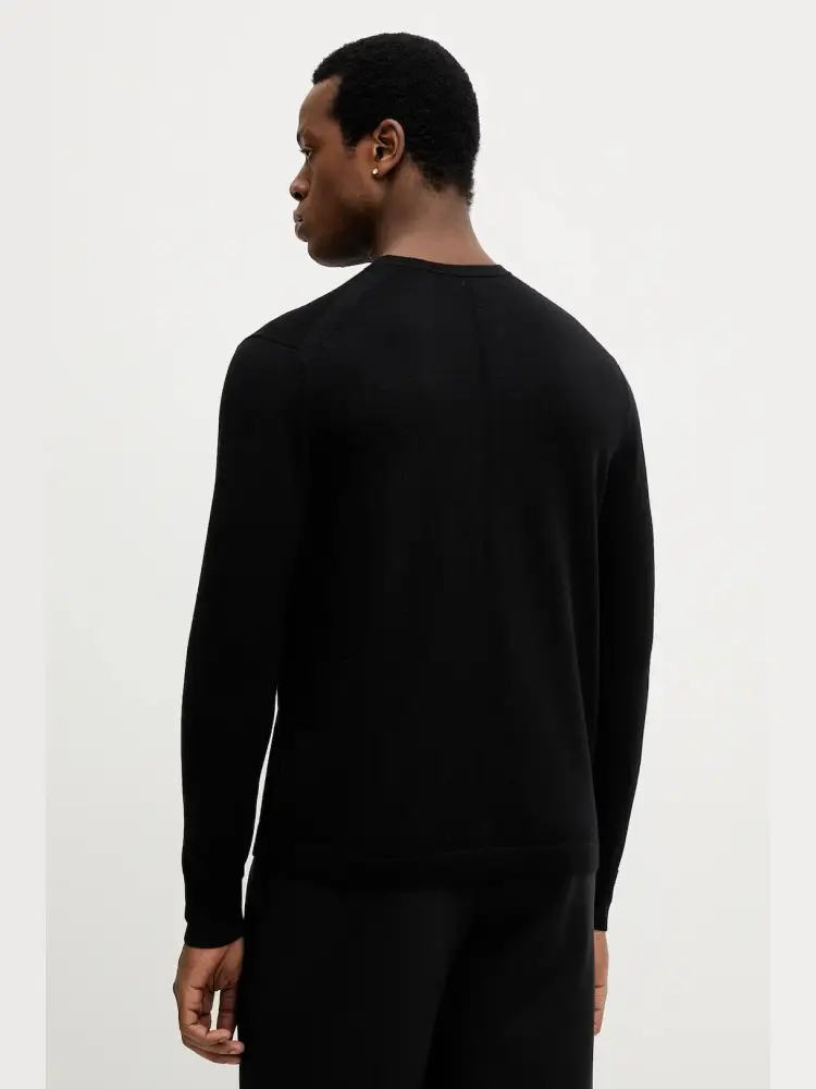 maglia nera uomo in lana merino mini logo sul petto miniatura 3