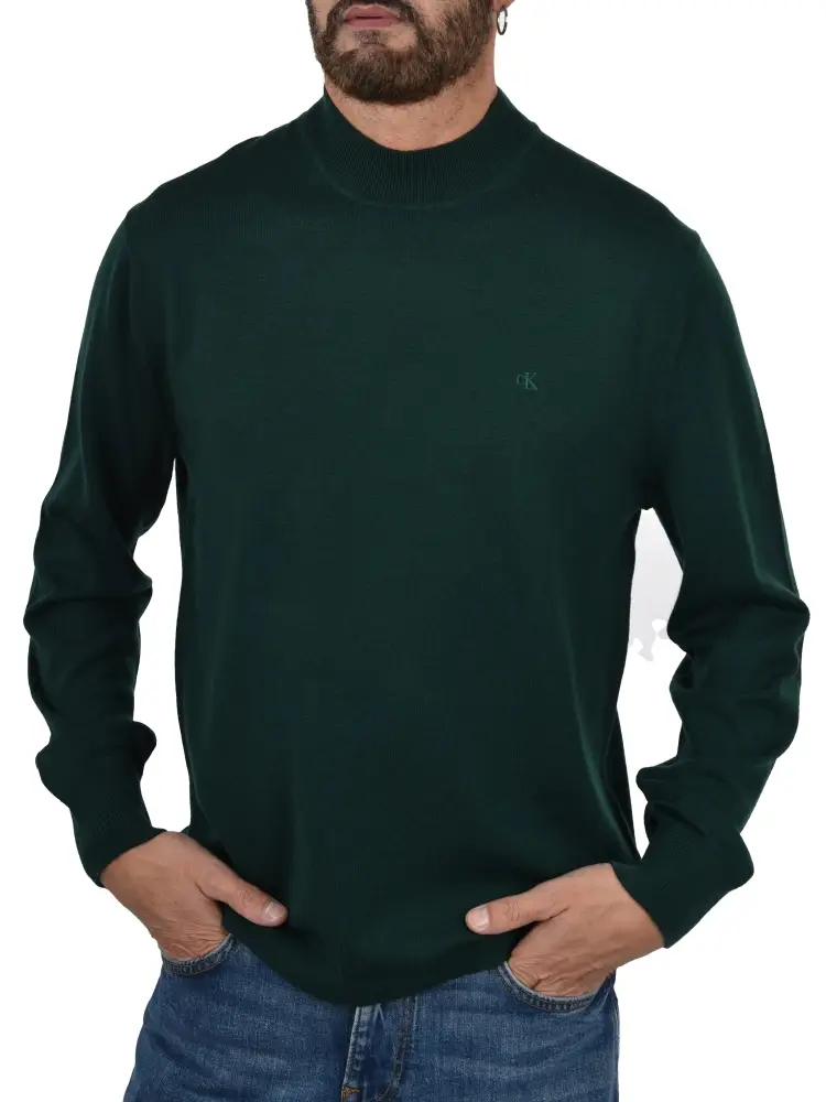 maglia verde bosco uomo in lana mini logo sul petto