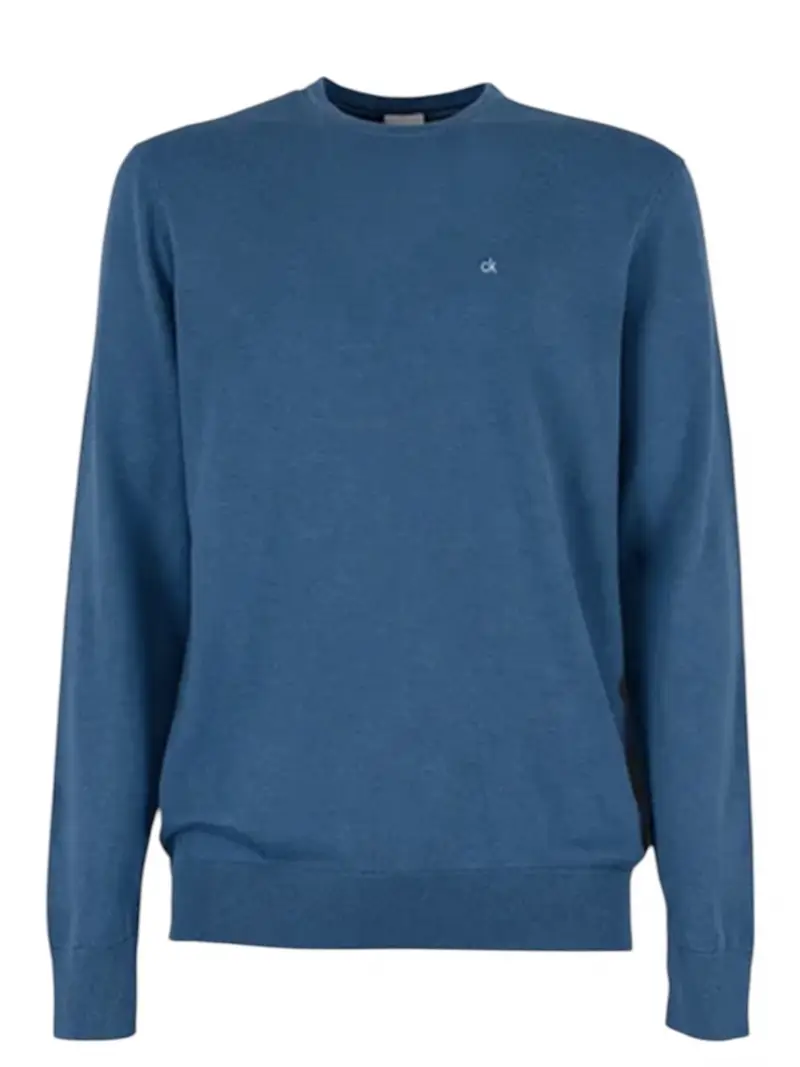 Calvin Klein maglia verde petrolio uomo in cotone girocollo mini logo sul petto