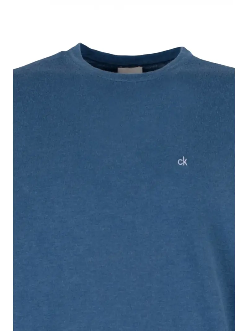 Calvin Klein maglia verde petrolio uomo in cotone girocollo mini logo sul petto miniatura 3