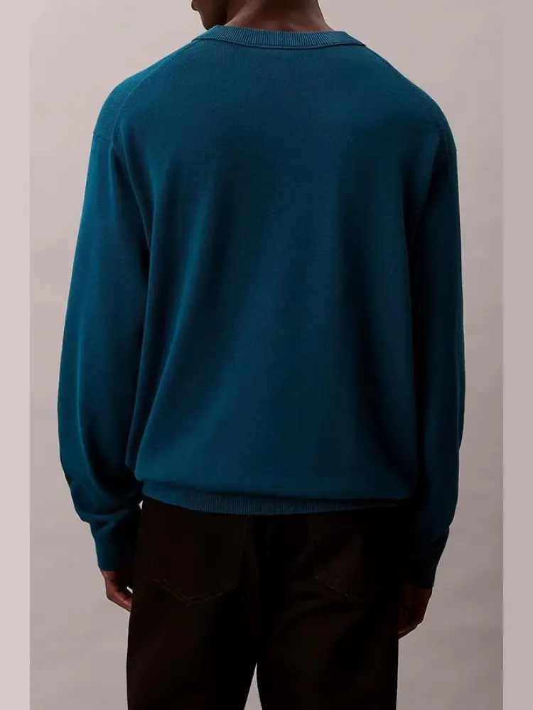 maglia verde scuro uomo in cotone mini logo sul petto miniatura 3