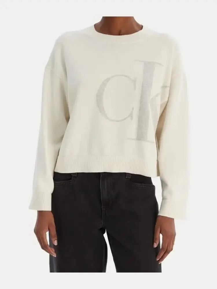 maglione a girocollo bianco con maxi logo