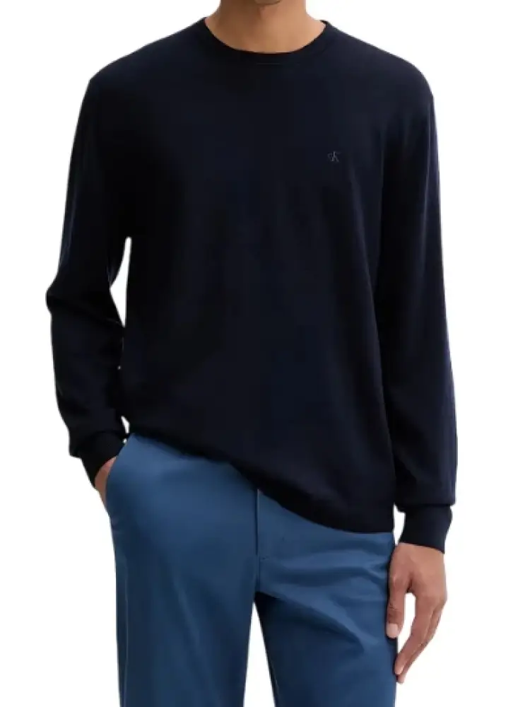 maglione a girocollo blu in lana con logo