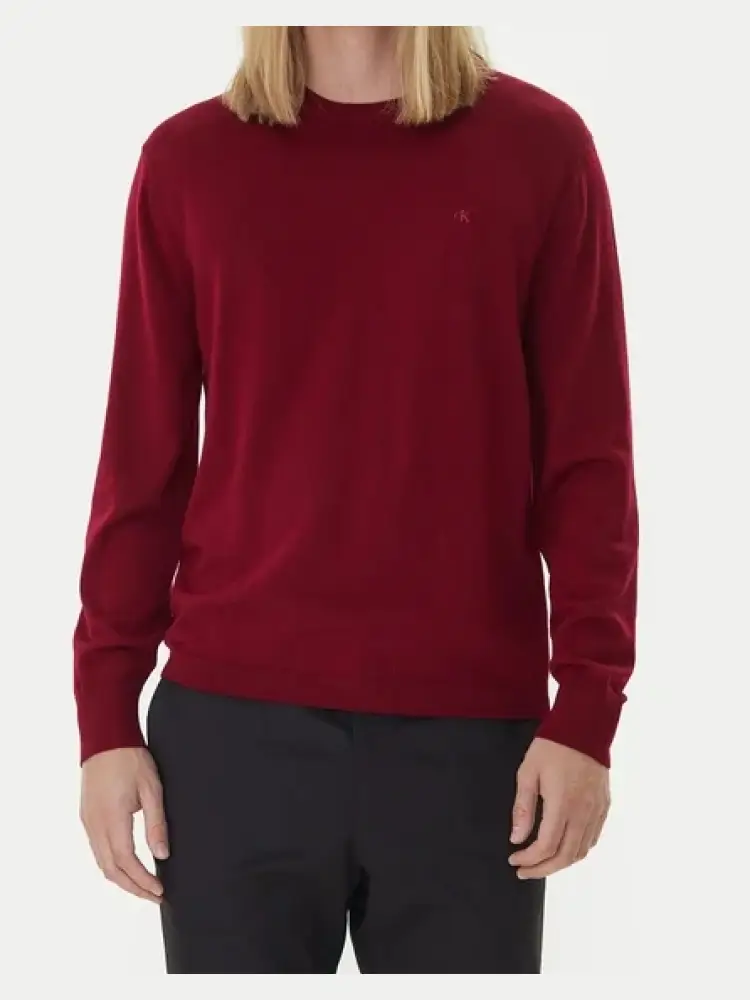 maglione a girocollo rosso in lana con logo