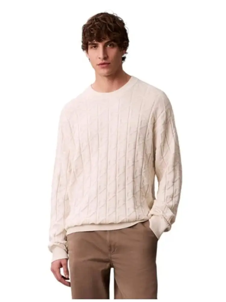 maglione a girocollo uomo bianco con pattern logato all over
