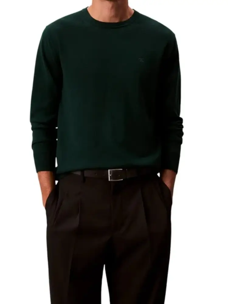 maglione a girocollo verde in lana con logo