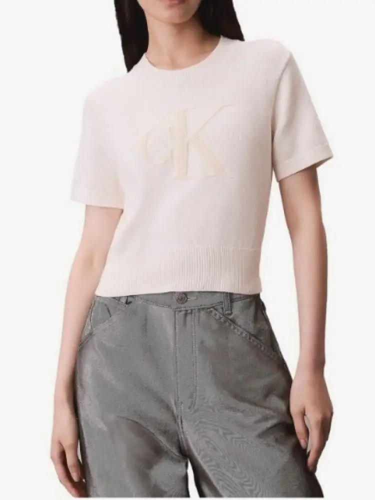 maglione rosa in cotone con logo frontale