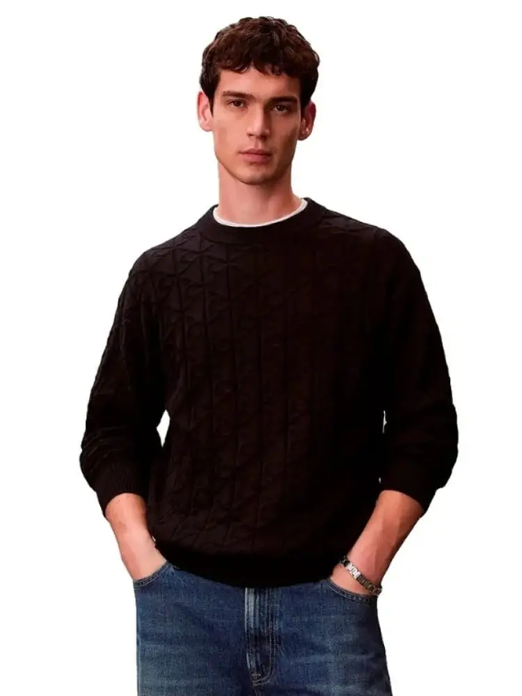 maglione uomo nero con pattern logato all over