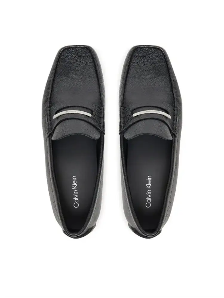 mocassino nero uomo in pelle logo in metallo miniatura 3