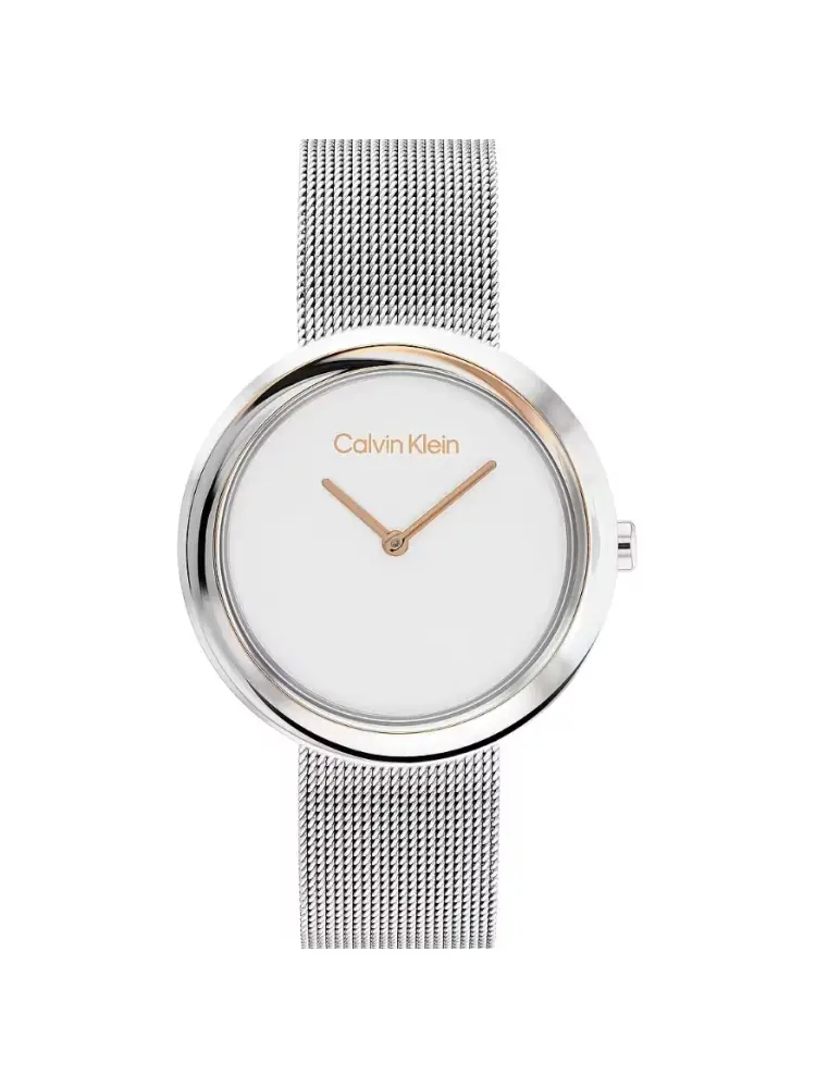 orologio al quarzo con cassa in acciaio argentato con logo rosato