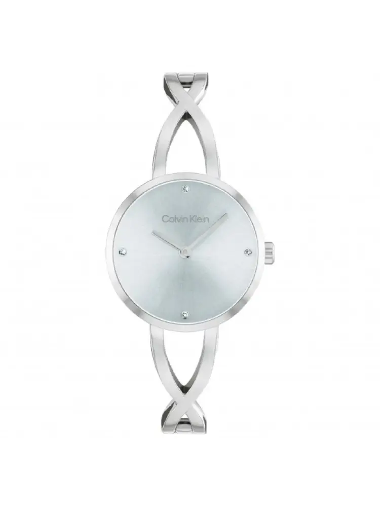 orologio argento con cassa tonda e logo