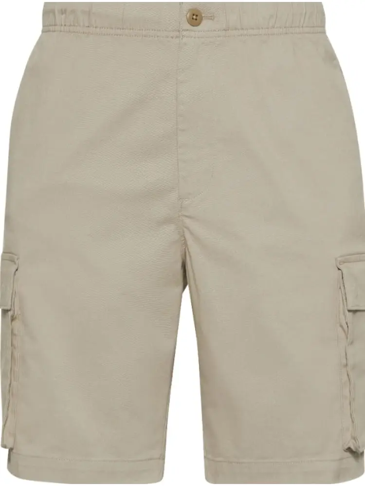 pantaloncini uomo in tessuto beige con patch logo