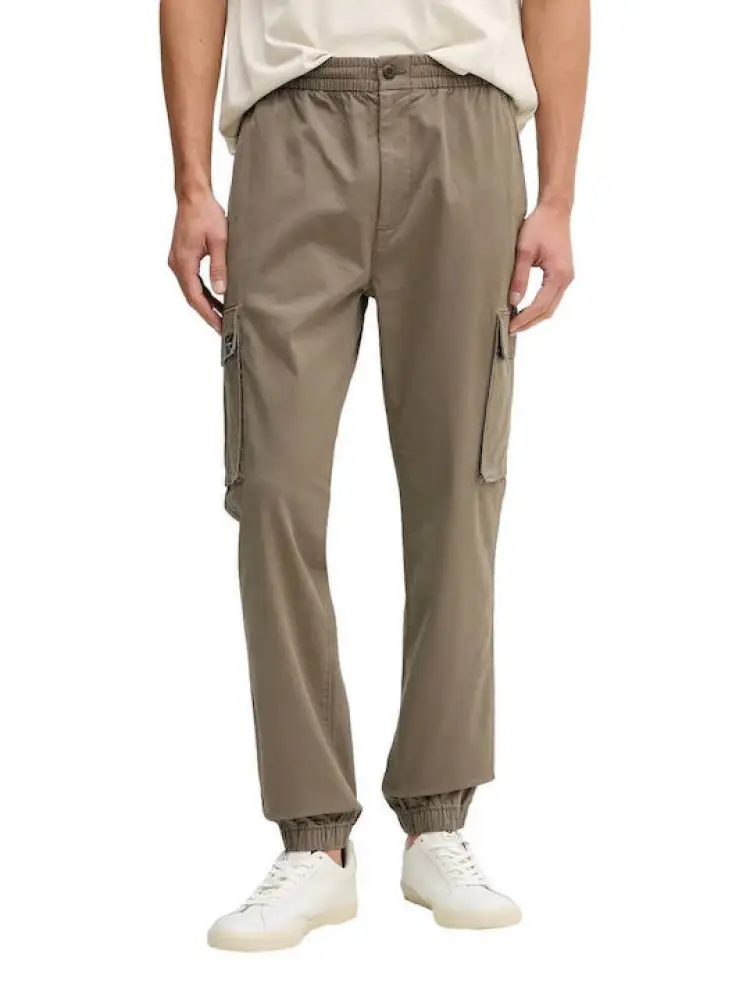 pantalone cargo skinny fit beige con patch logata laterale