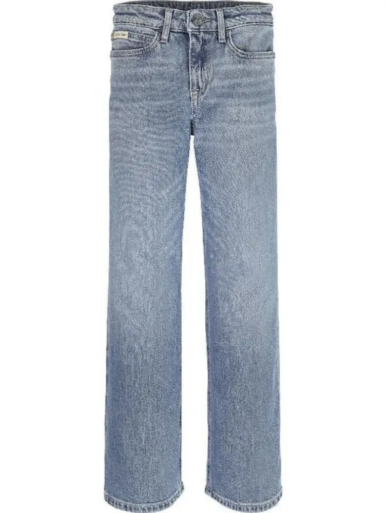 pantalone in denim chiaro bambina patch logo sul retro miniatura 3