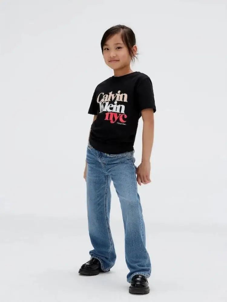 pantalone in denim chiaro bambina patch logo sul retro